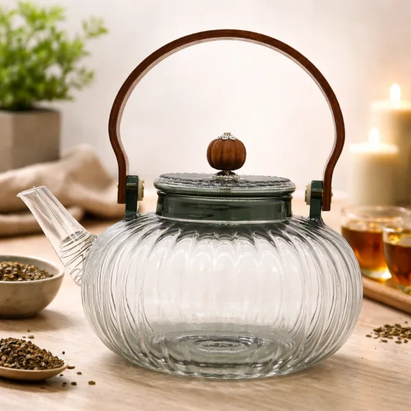 Glass Infuser Teapot - Charcoal Ribbed Pearl